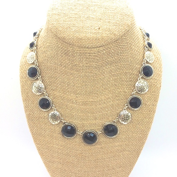 Napier Jewelry - NAPIER BLACK and SILVER Tone Etched Disc Necklace